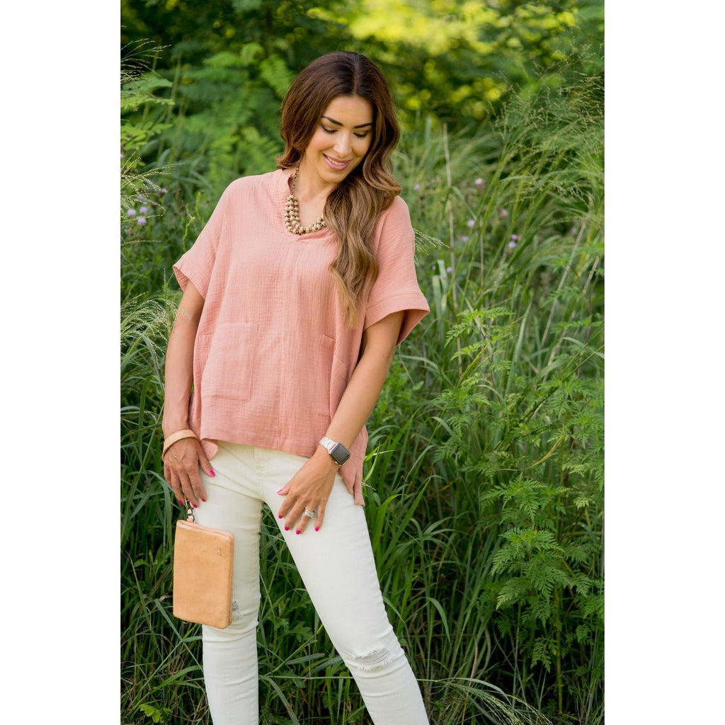 Relaxed Gauze Pocket Blouse - Betsey's Boutique Shop