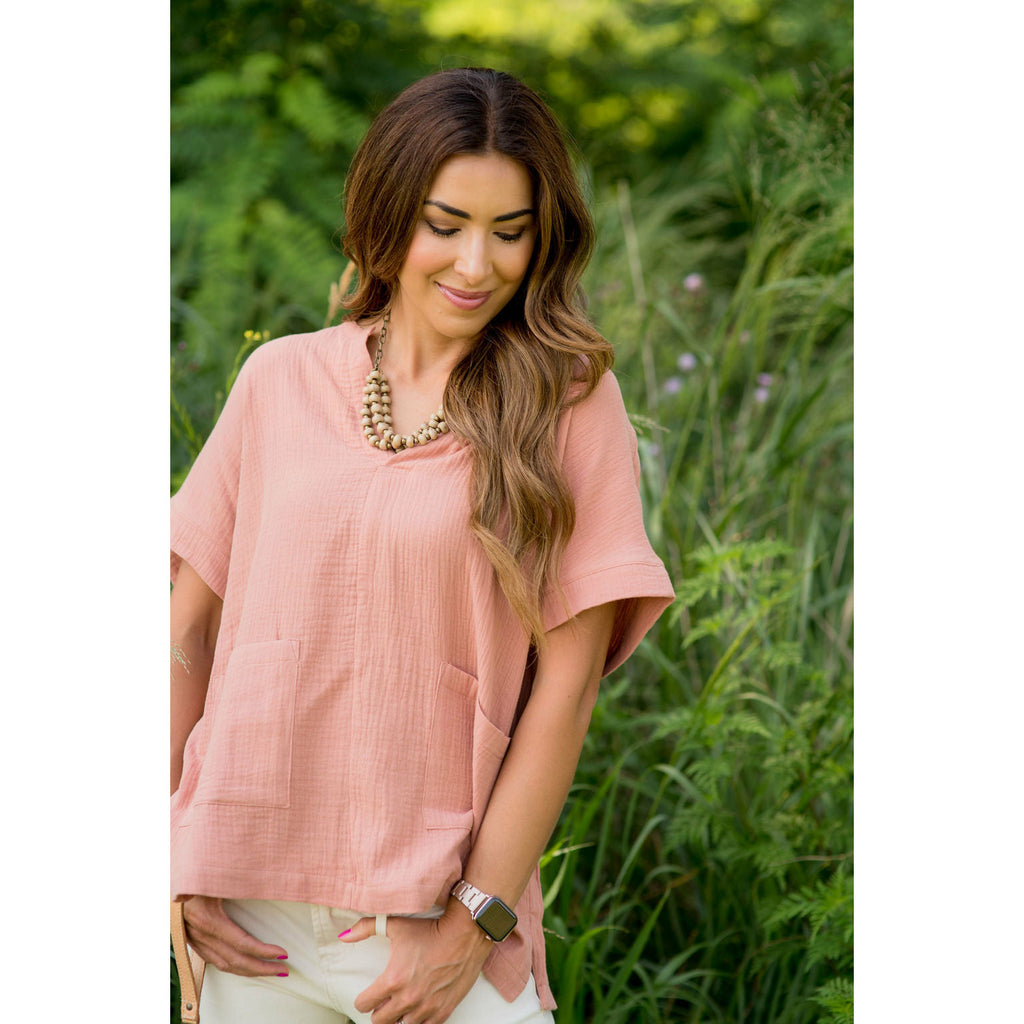 Relaxed Gauze Pocket Blouse - Betsey's Boutique Shop