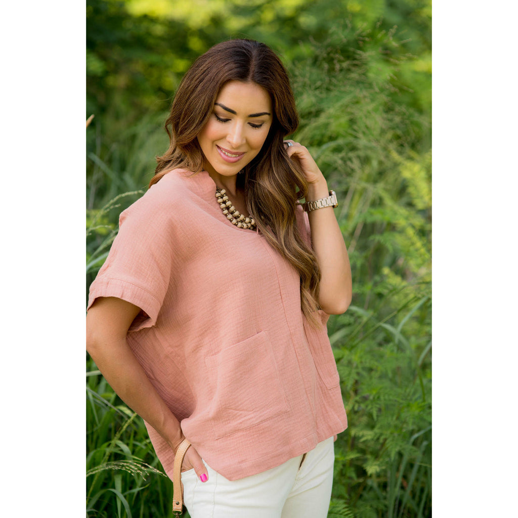 Relaxed Gauze Pocket Blouse - Betsey's Boutique Shop