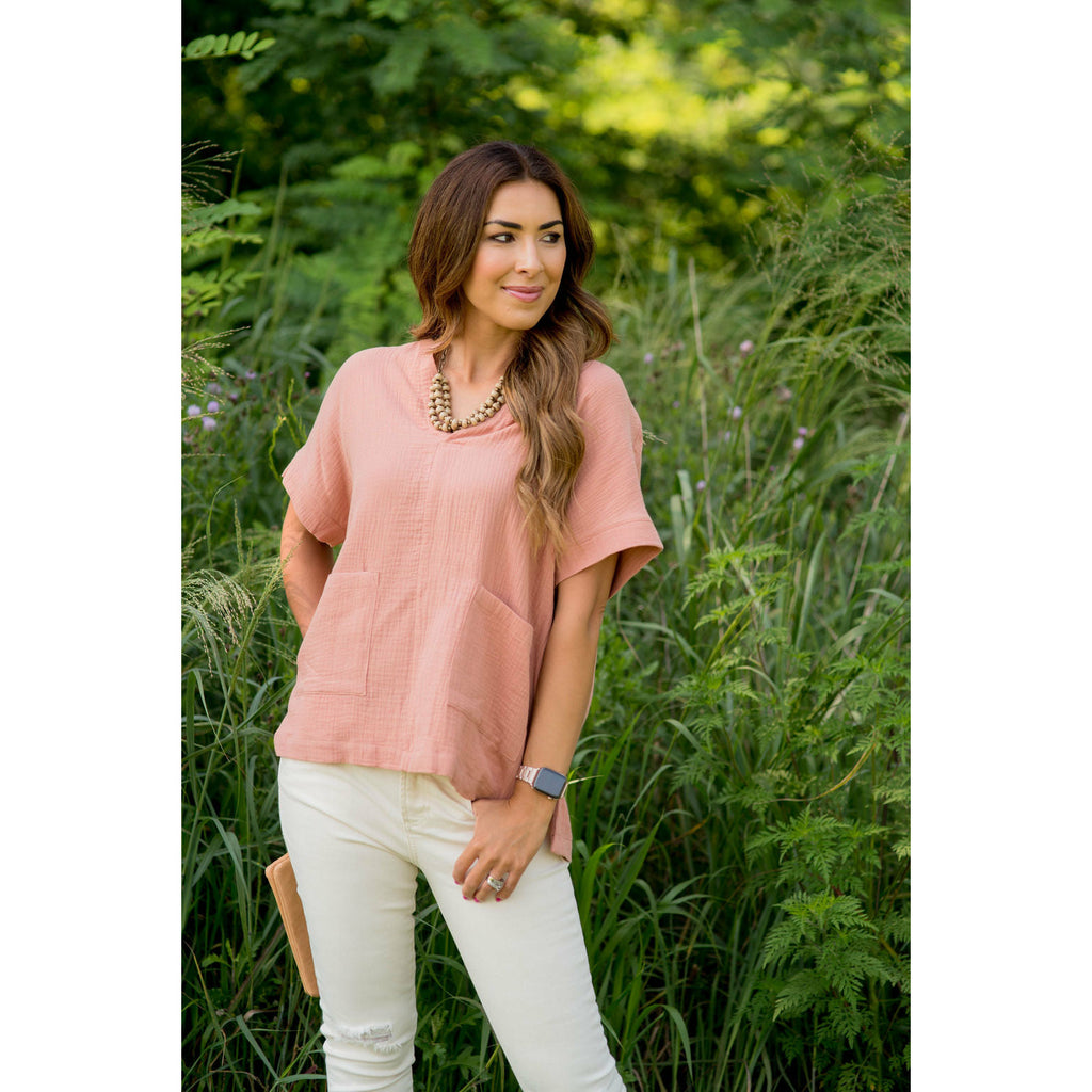 Relaxed Gauze Pocket Blouse - Betsey's Boutique Shop