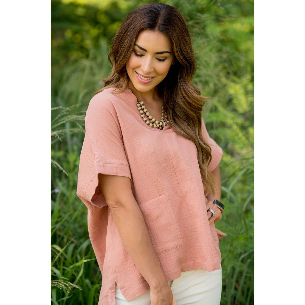 Relaxed Gauze Pocket Blouse - Betsey's Boutique Shop