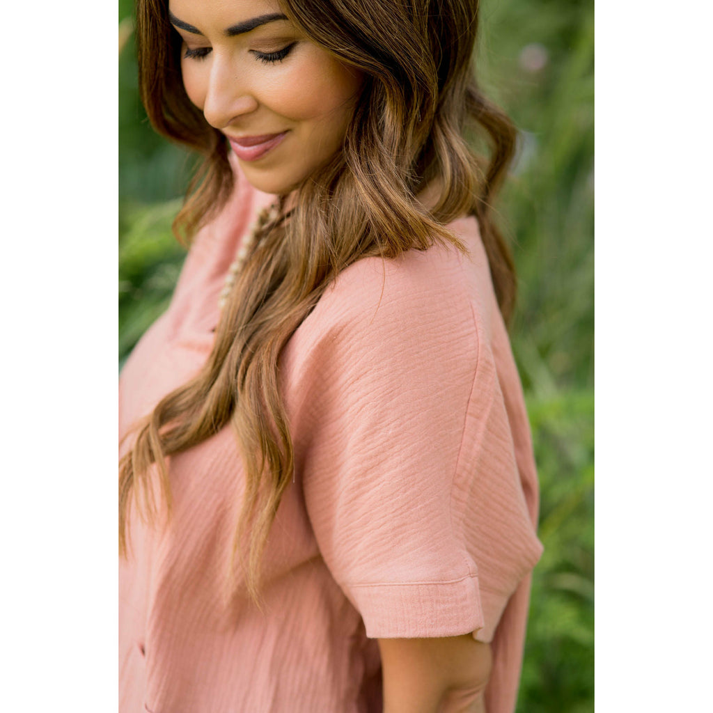 Relaxed Gauze Pocket Blouse - Betsey's Boutique Shop