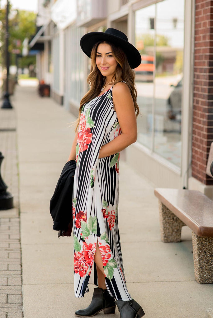 Floral Striped Tank Maxi - Betsey's Boutique Shop