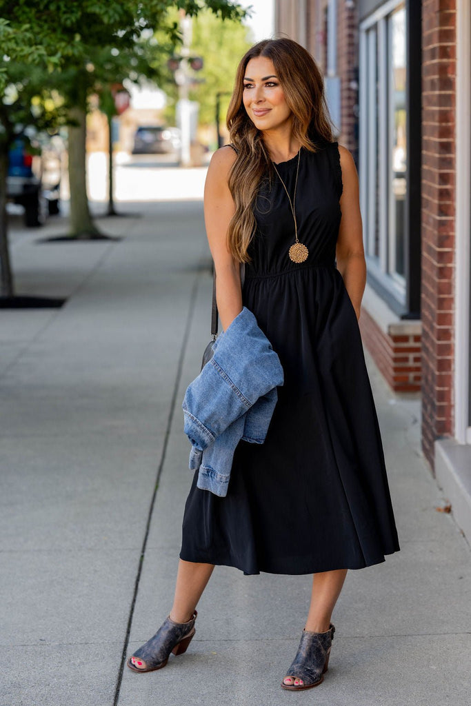 Thin Ruffle Trim Midi Dress - Betsey's Boutique Shop -