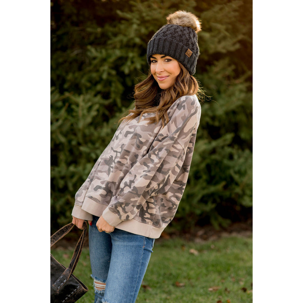 Solid Trim Camo Sweatshirt - Betsey's Boutique Shop