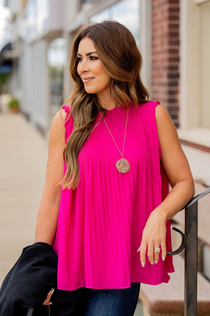 Pleated Cinched Neck Tank - Betsey's Boutique Shop -