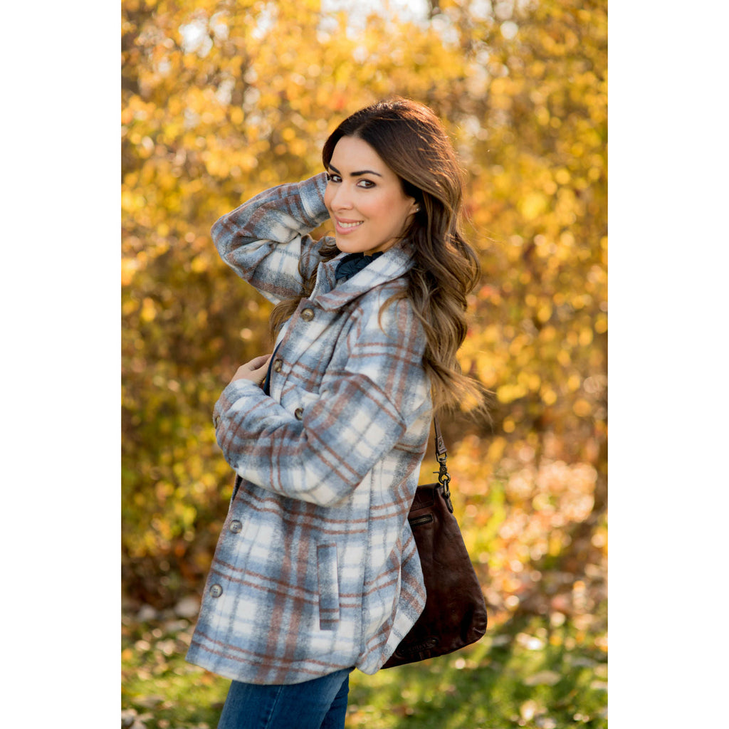 Fashionably Late Plaid Shacket - Betsey's Boutique Shop