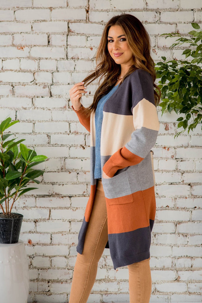 Ribbed Color Block Tunic Cardigan - Betsey's Boutique Shop - Coats & Jackets