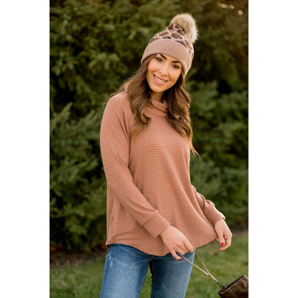 Zig Zag Cowl Neck Long Sleeve Tee - Betsey's Boutique Shop