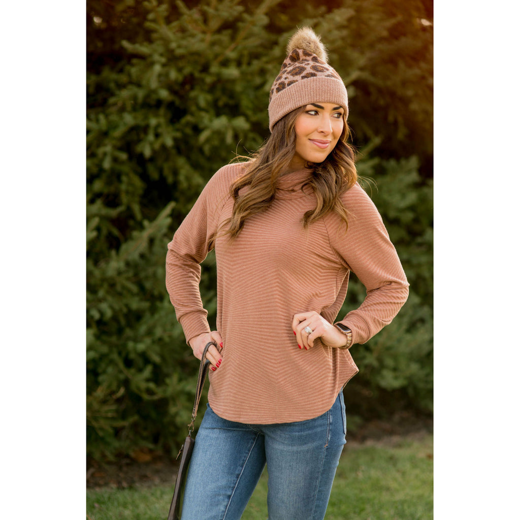 Zig Zag Cowl Neck Long Sleeve Tee - Betsey's Boutique Shop