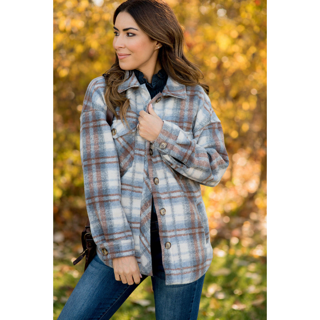 Fashionably Late Plaid Shacket - Betsey's Boutique Shop