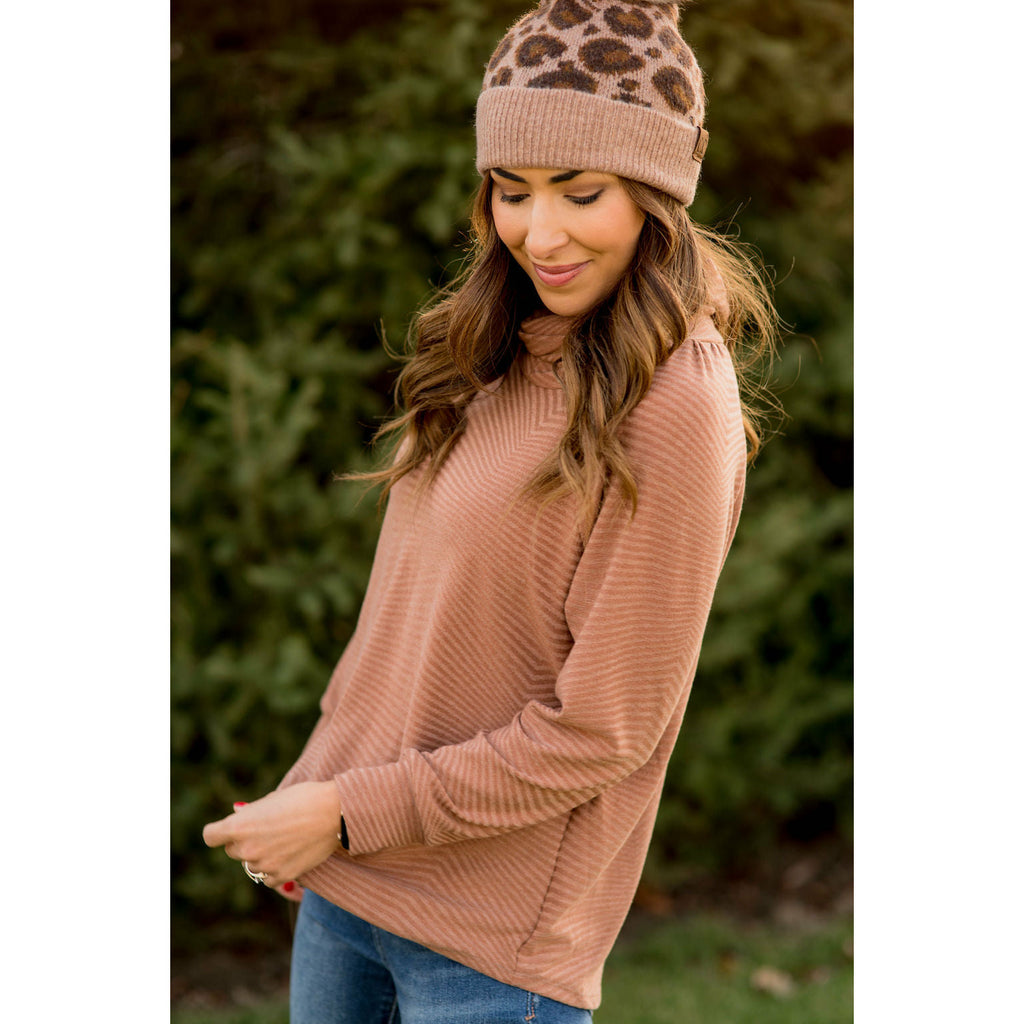 Zig Zag Cowl Neck Long Sleeve Tee - Betsey's Boutique Shop