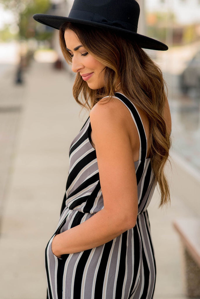 Vertical Striped Tank Jumpsuit - Betsey's Boutique Shop