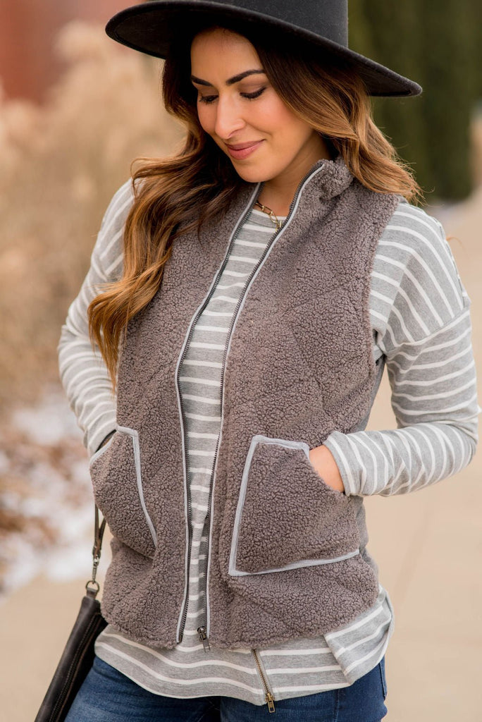 Quilted Sherpa Vest - Betsey's Boutique Shop -