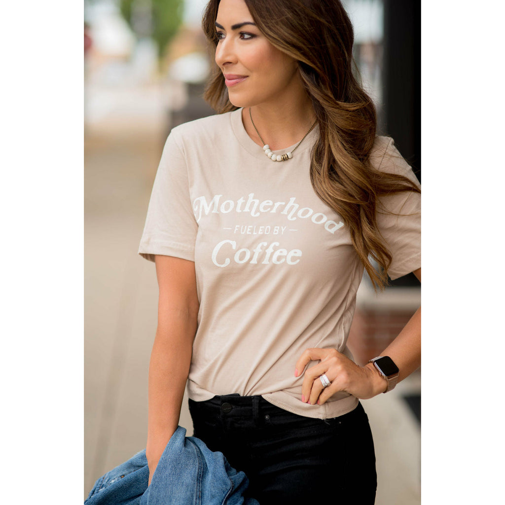 Motherhood Fueled By Coffee Graphic Tee - Betsey's Boutique Shop