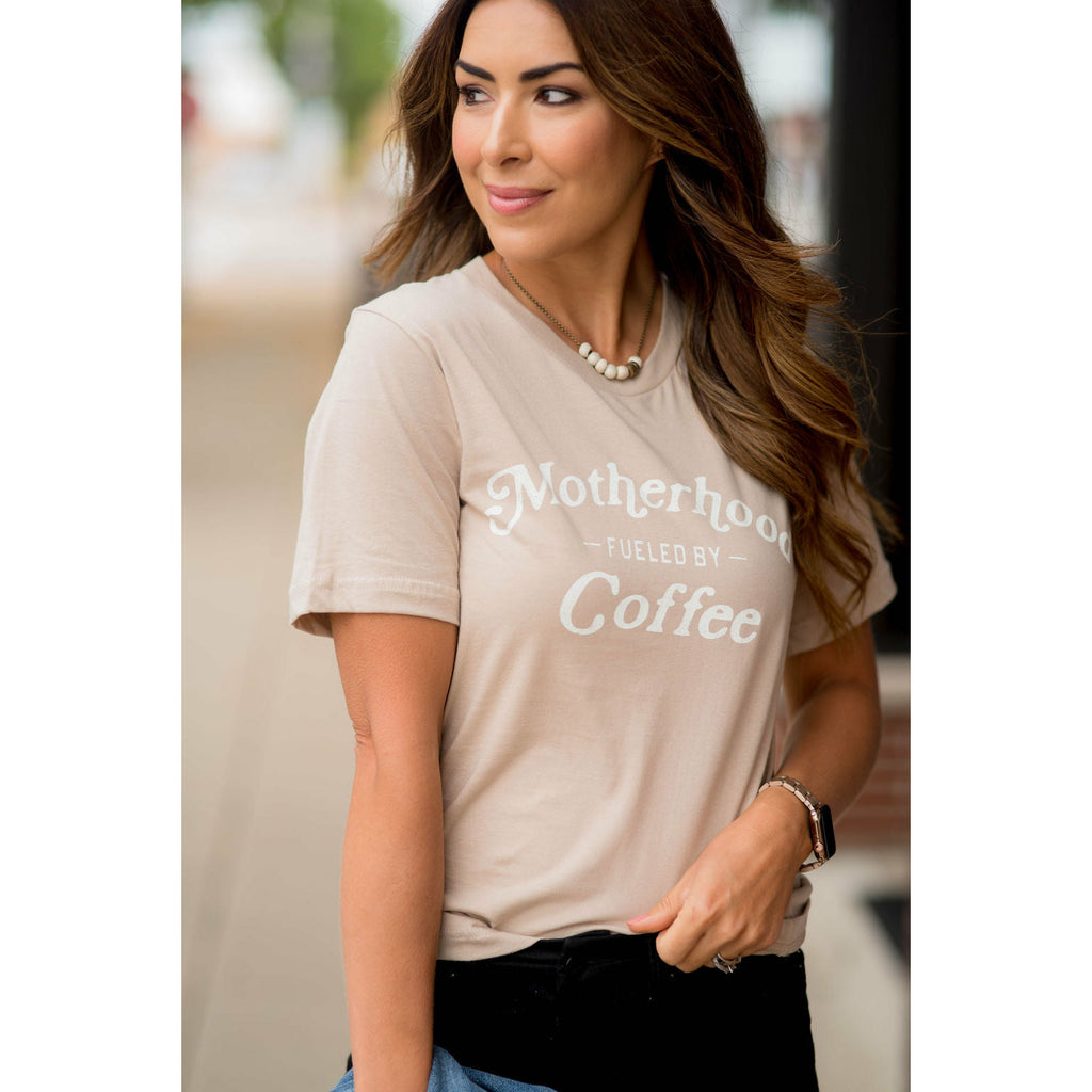 Motherhood Fueled By Coffee Graphic Tee - Betsey's Boutique Shop