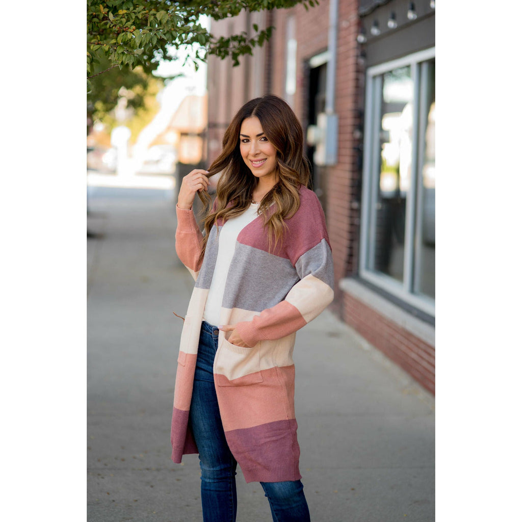 Ribbed Color Block Tunic Cardigan - Betsey's Boutique Shop - Coats & Jackets