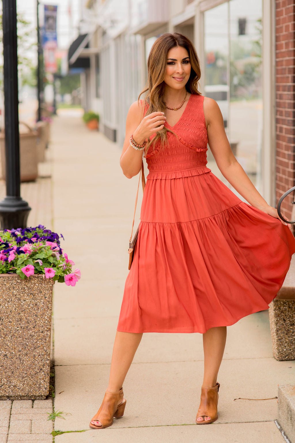 Ruched Top Tank Midi Dress Pumpkin / XL Ruched Top Tank Midi Dress Pumpkin / XL