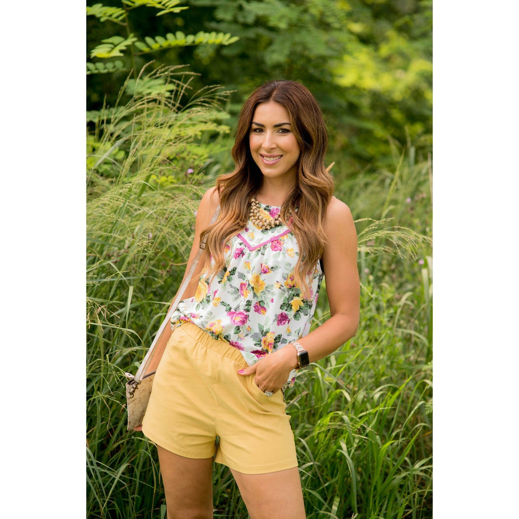 Ribbon Trimmed Floral Blouse Tank - Betsey's Boutique Shop