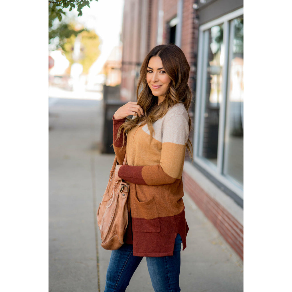 Color Blocked Pocket Cardigan - Betsey's Boutique Shop