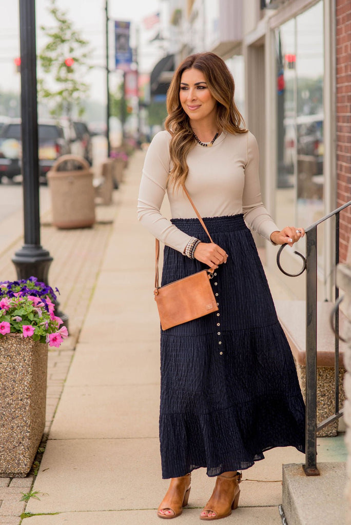 Ruched Button Accent Maxi Skirt - Betsey's Boutique Shop -