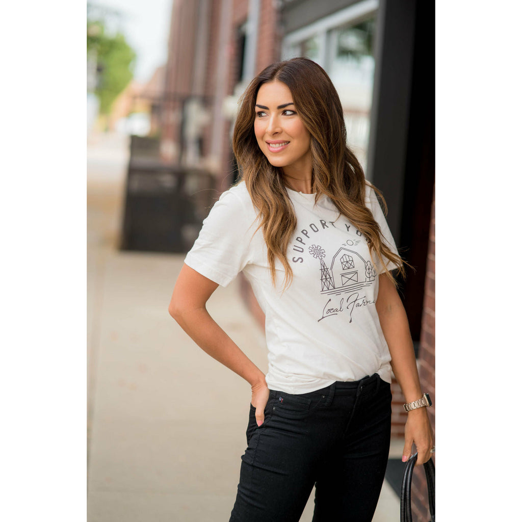 Support Your Local Farmers Farmhouse Graphic Tee - Betsey's Boutique Shop