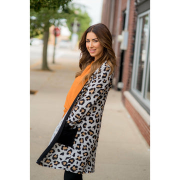 Leopard Solid Trim Tunic Cardigan - Betsey's Boutique Shop - Coats & Jackets