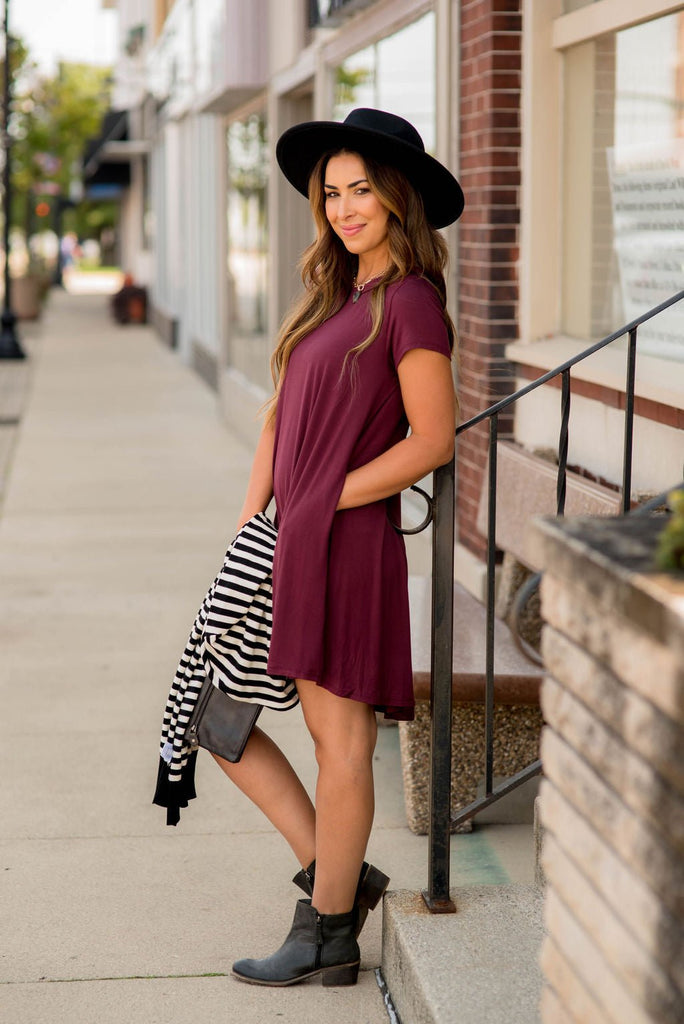 Short Sleeve Swing Tunic Dress - Betsey's Boutique Shop - Dresses