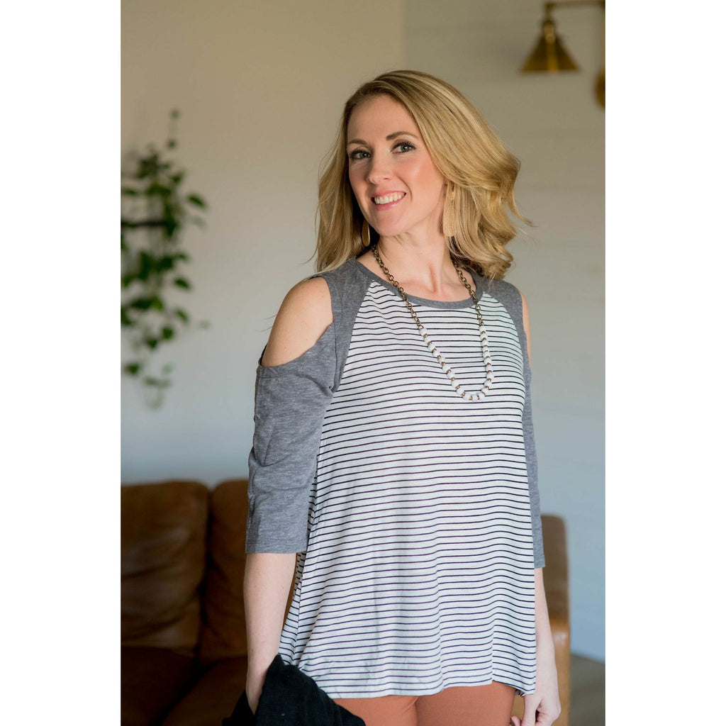 Striped Cold Shoulder Tee - Betsey's Boutique Shop