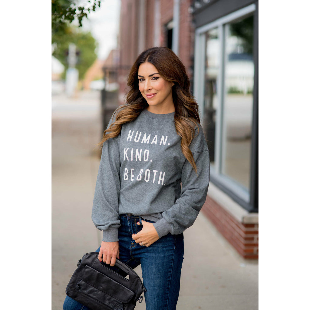 Human. Kind. Be Both. Graphic Crewneck - Betsey's Boutique Shop