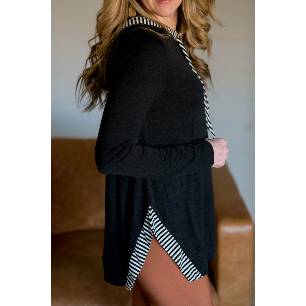 Hint of Stripes Hoodie - Betsey's Boutique Shop - Shirts & Tops