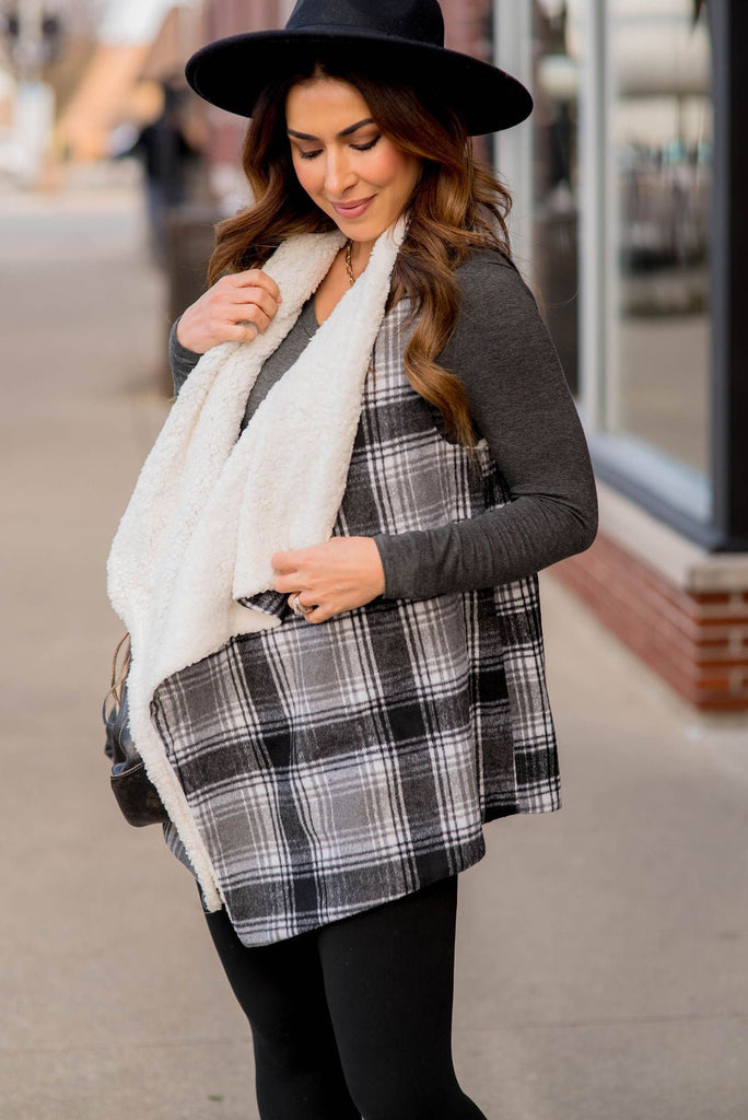 Plaid Sherpa Lined Vest - Betsey's Boutique Shop -