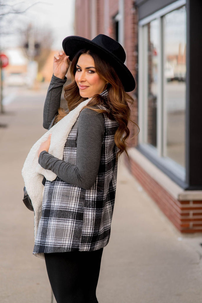 Plaid Sherpa Lined Vest - Betsey's Boutique Shop -