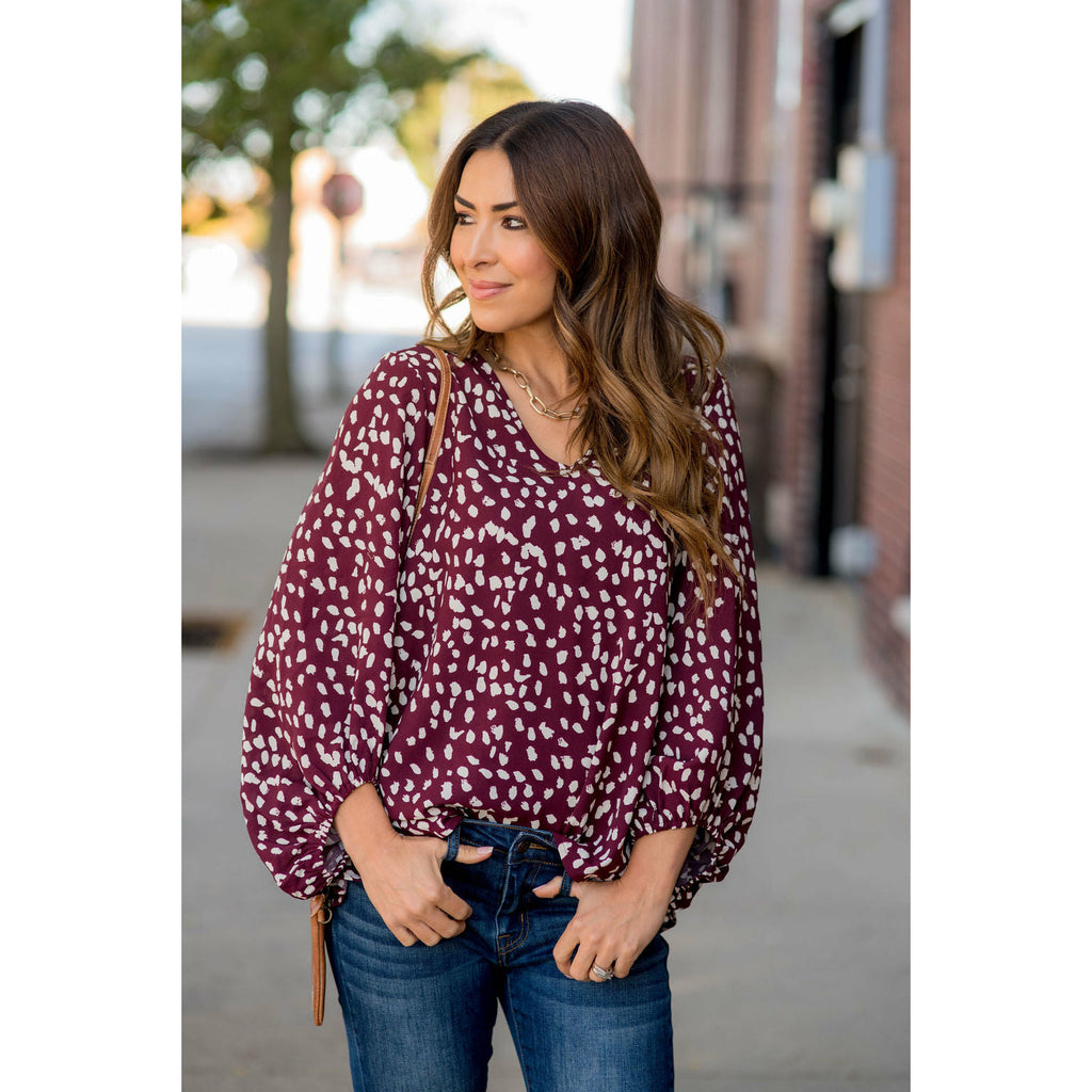 Leopard Cinched Sleeve V Blouse - Betsey's Boutique Shop