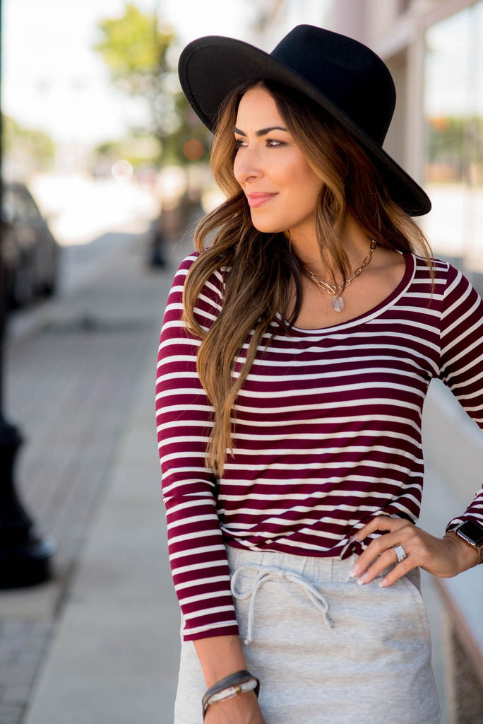 Thin Striped Long Sleeve Tee - Betsey's Boutique Shop - Shirts & Tops