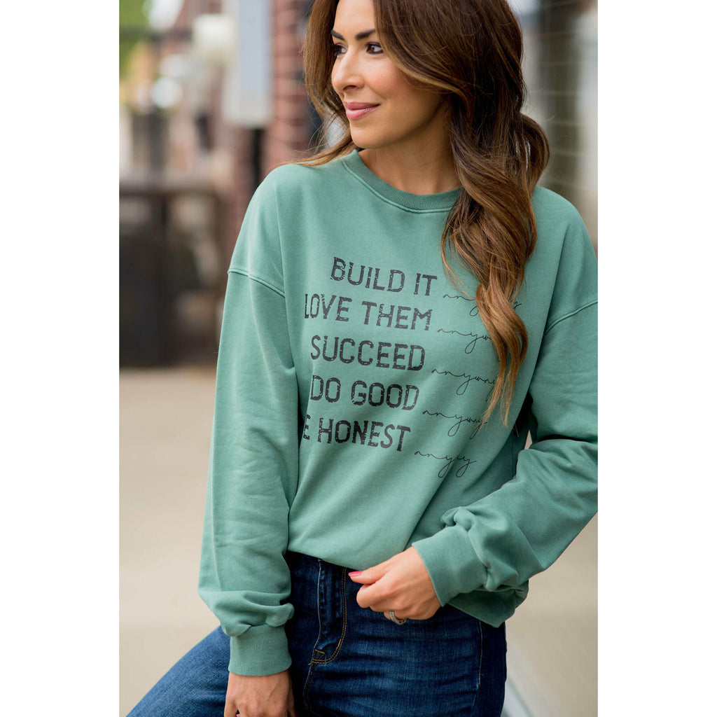 Build It Anyway Graphic Crewneck - Betsey's Boutique Shop - Shirts & Tops