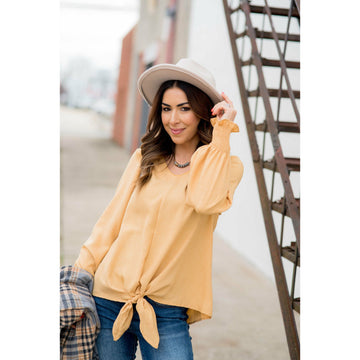 Elegant Tied Cinched Sleeve Blouse - Betsey's Boutique Shop