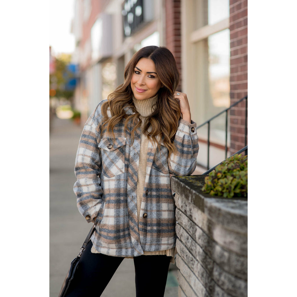 Fashionably Late Plaid Shacket - Betsey's Boutique Shop