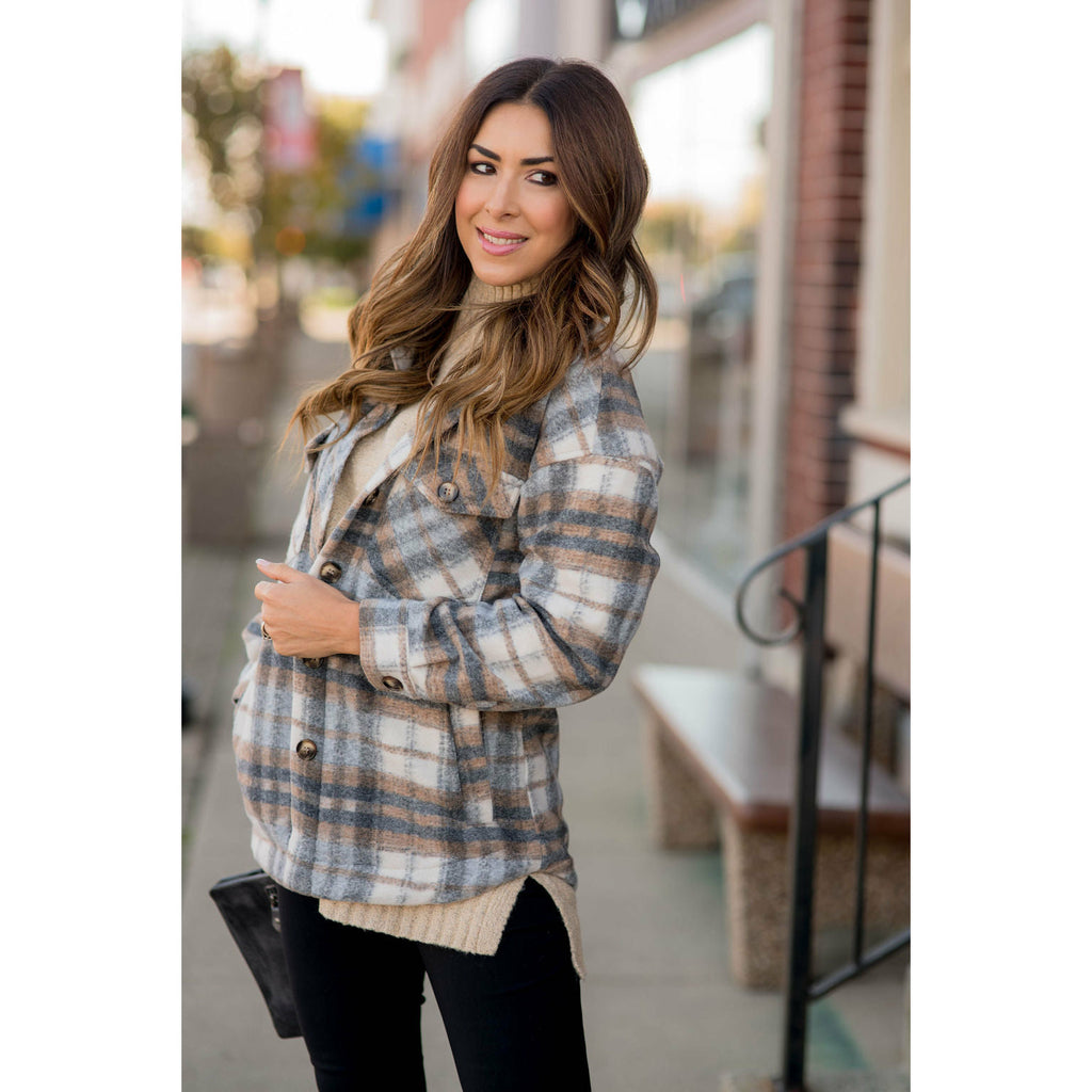 Fashionably Late Plaid Shacket - Betsey's Boutique Shop