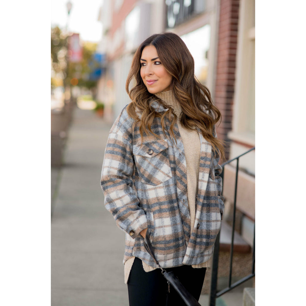 Fashionably Late Plaid Shacket - Betsey's Boutique Shop