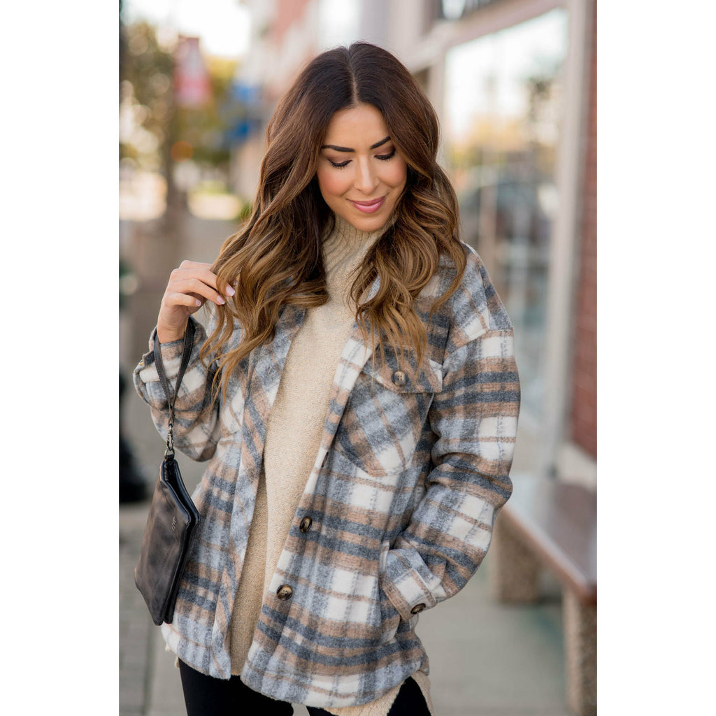 Fashionably Late Plaid Shacket - Betsey's Boutique Shop