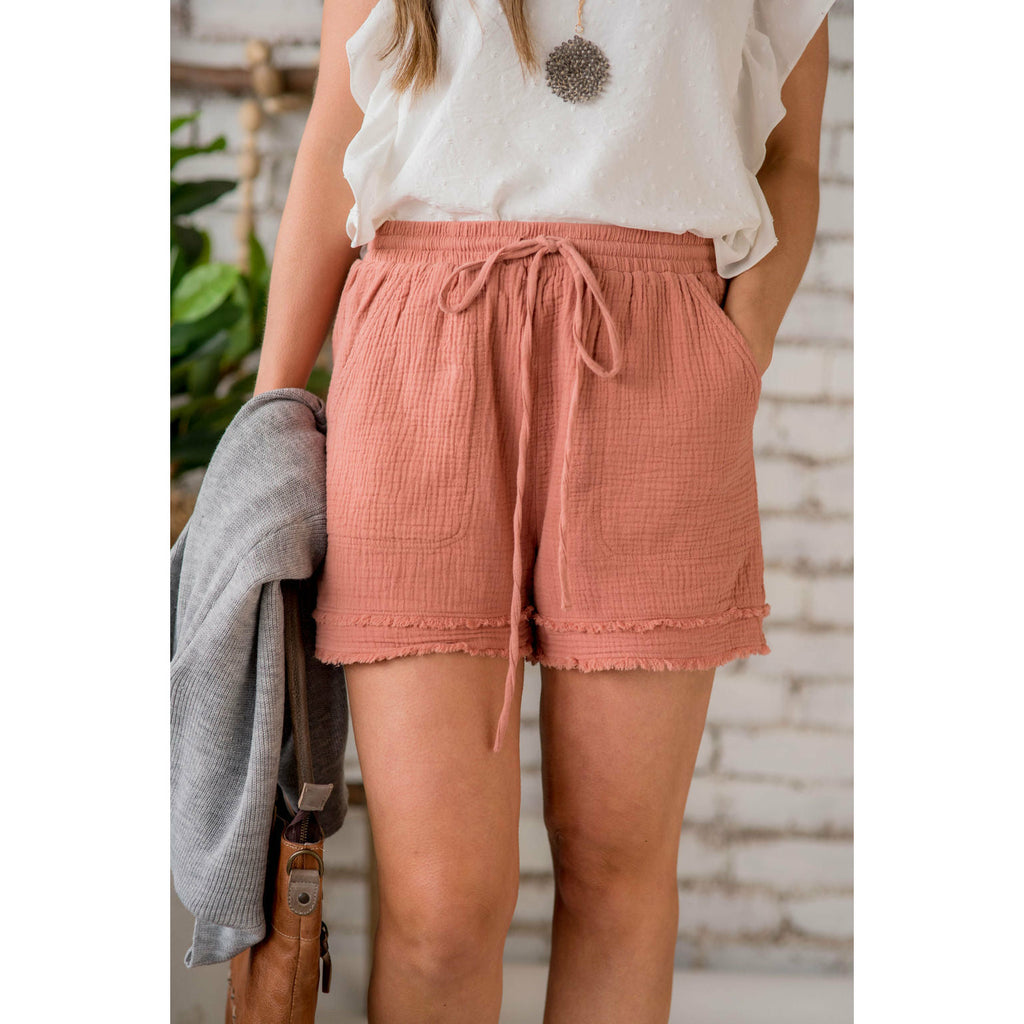 Gauze Dual Fringe Shorts - Betsey's Boutique Shop