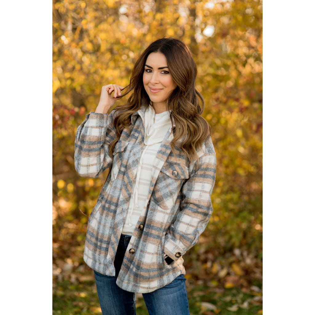 Fashionably Late Plaid Shacket - Betsey's Boutique Shop