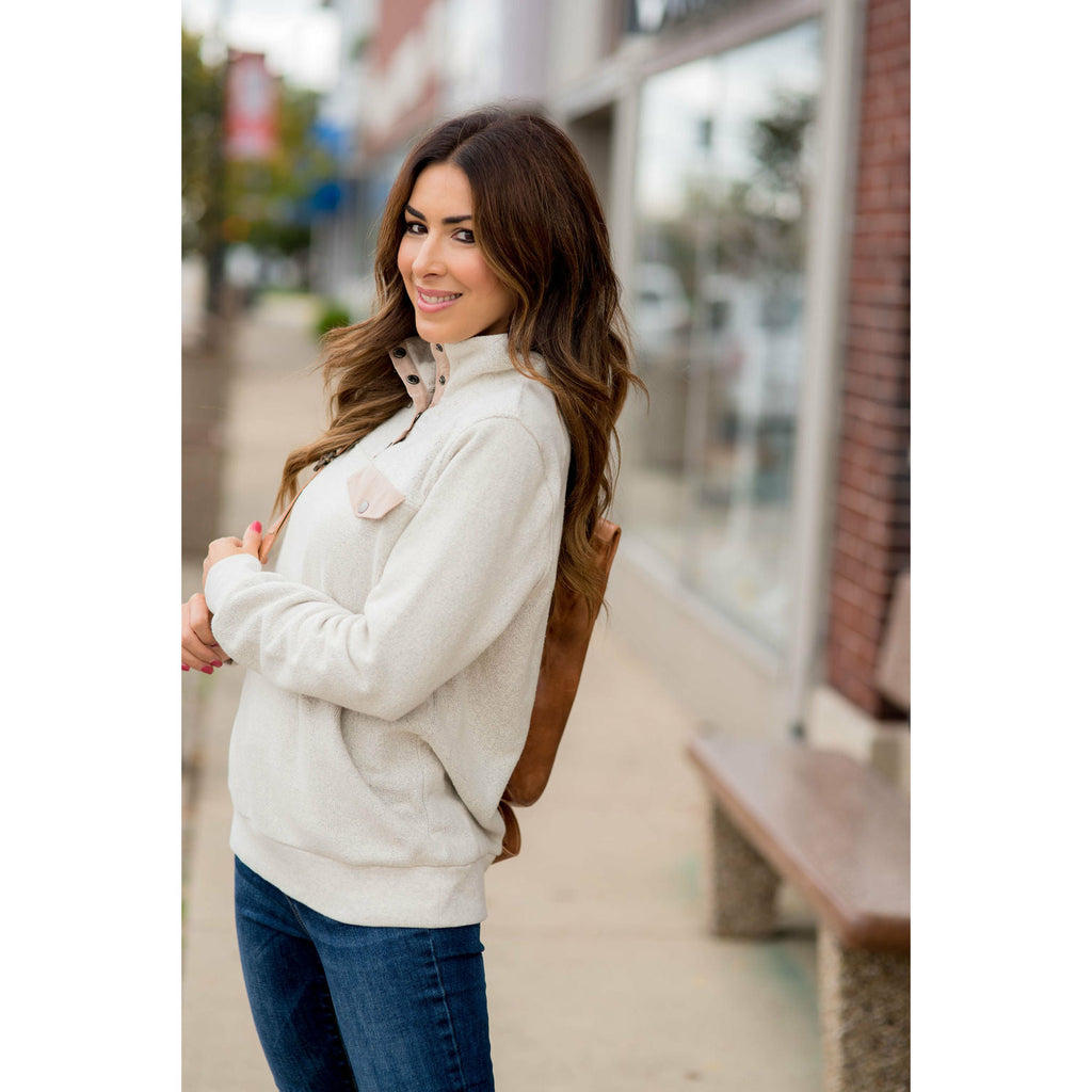 Pocket & Button Accented Pullover - Betsey's Boutique Shop - Shirts & Tops