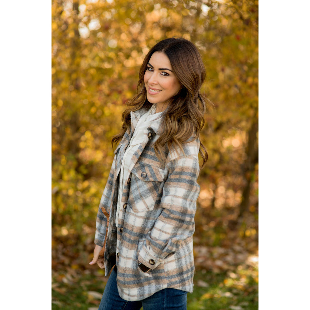 Fashionably Late Plaid Shacket - Betsey's Boutique Shop