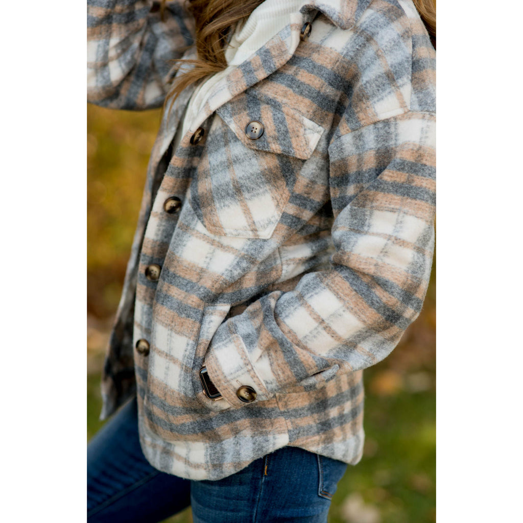 Fashionably Late Plaid Shacket - Betsey's Boutique Shop