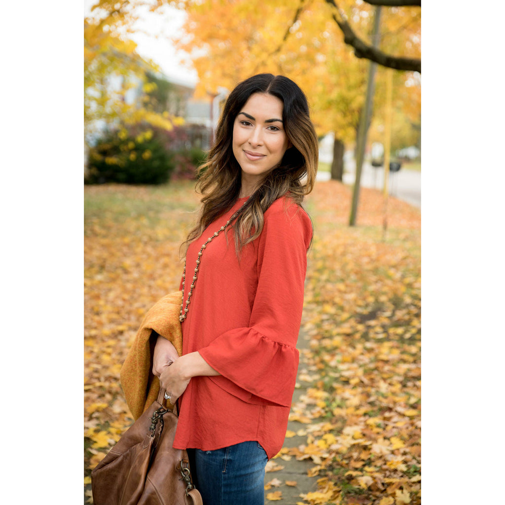 Pumpkin Flutter Blouse - Betsey's Boutique Shop