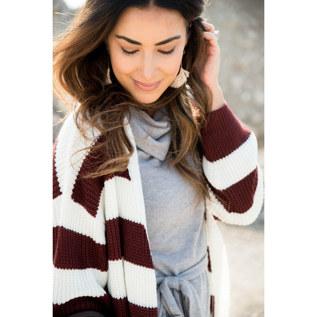 Heavy Striped Tunic Cardigan - Betsey's Boutique Shop