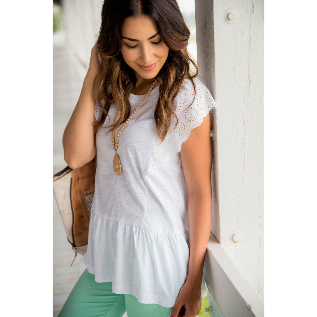 Eyelet Trim Peplum Tee - Betsey's Boutique Shop