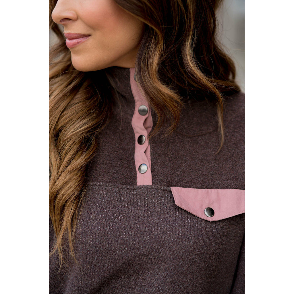 Pocket & Button Accented Pullover - Betsey's Boutique Shop - Shirts & Tops